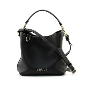 Gucci Black Shoulder Bag with Gold Logo - Borsa A Secchiello Gg Emblem In Pelle